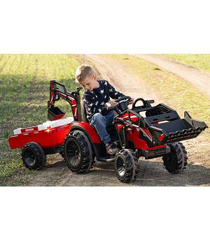 Tractor 12v WORKER para niños, rojo, remolque y pala, rc, ruedas eva,   INDA281-BNWORKERRED